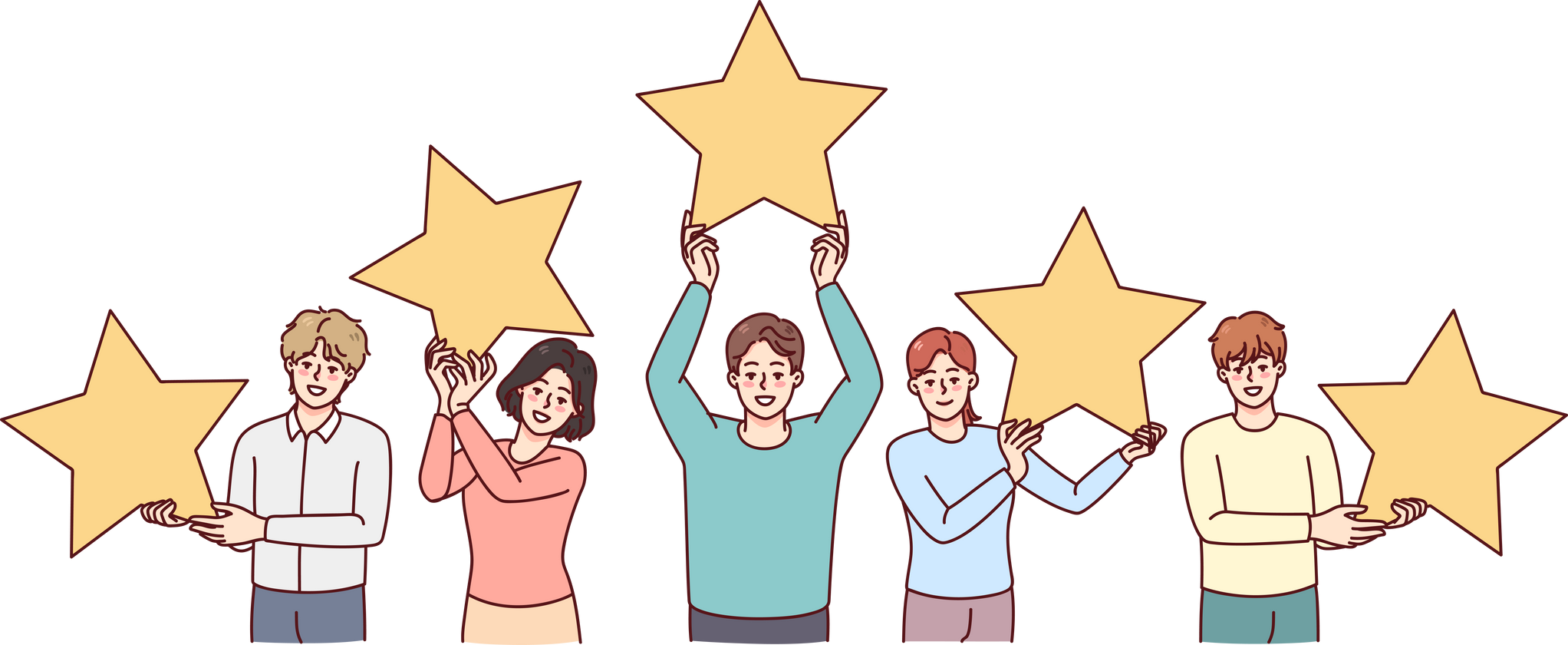 People holding stars giving client feedback